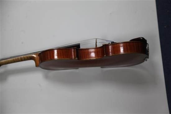 A fine French violin by Jacques-Pierre Thibout, Paris 1838, length of back 14in., crocodile skin case